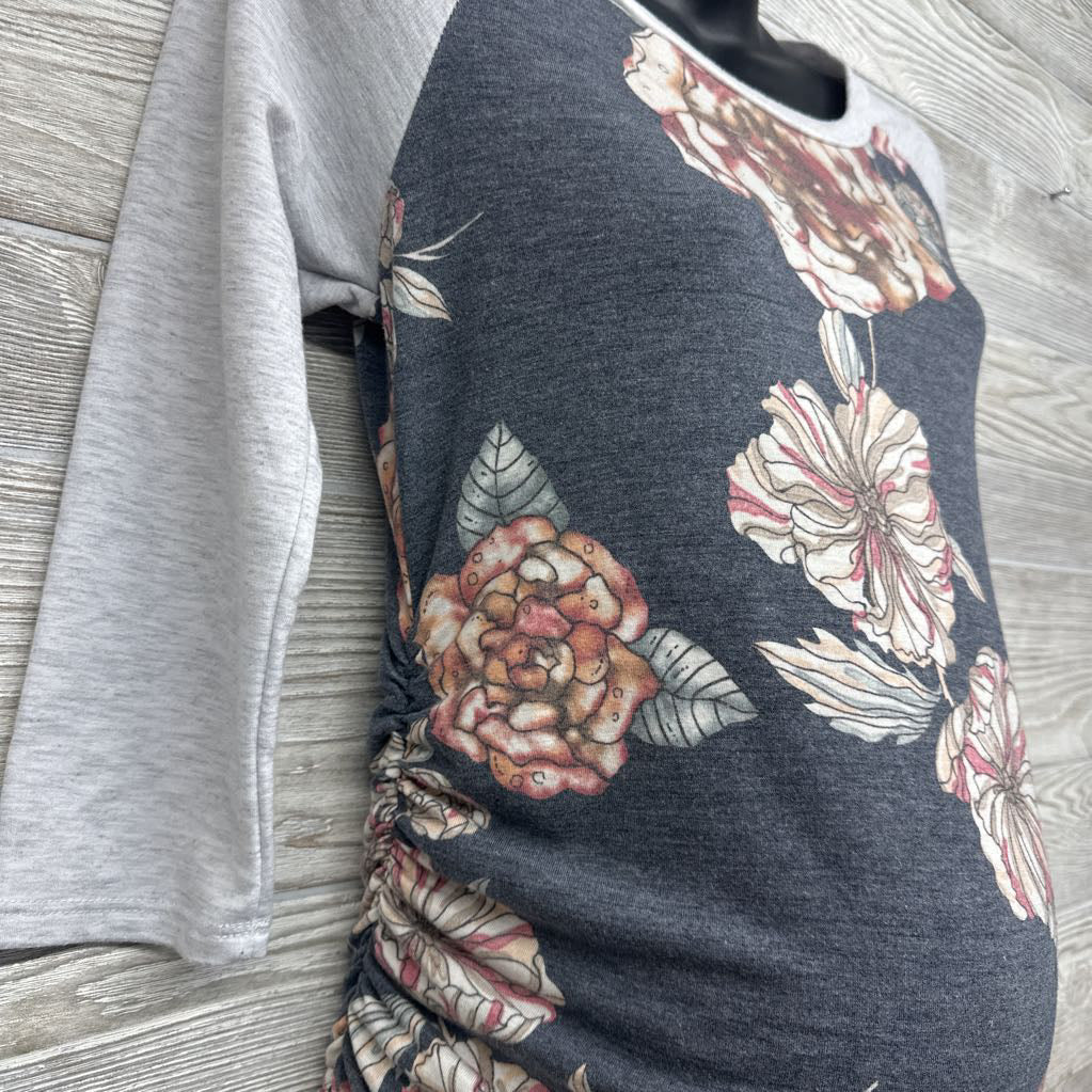 Ruched Raglan Shirt Flowers Medium