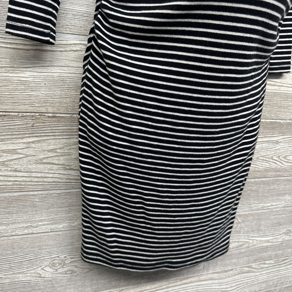 Mock Neck Ribbed Ruched Dress Stripes Small