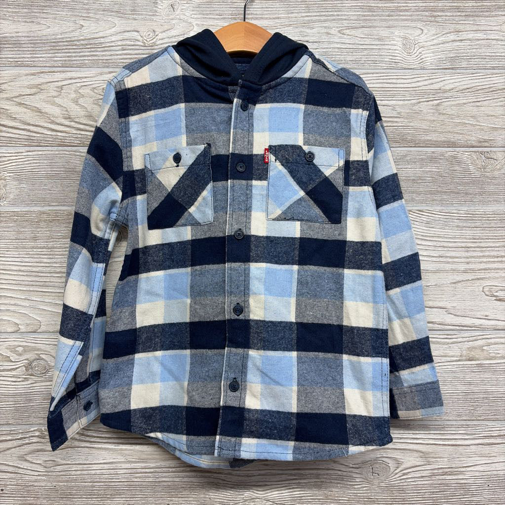 LS Button Up Shirt W/ Hood Plaid 6-7