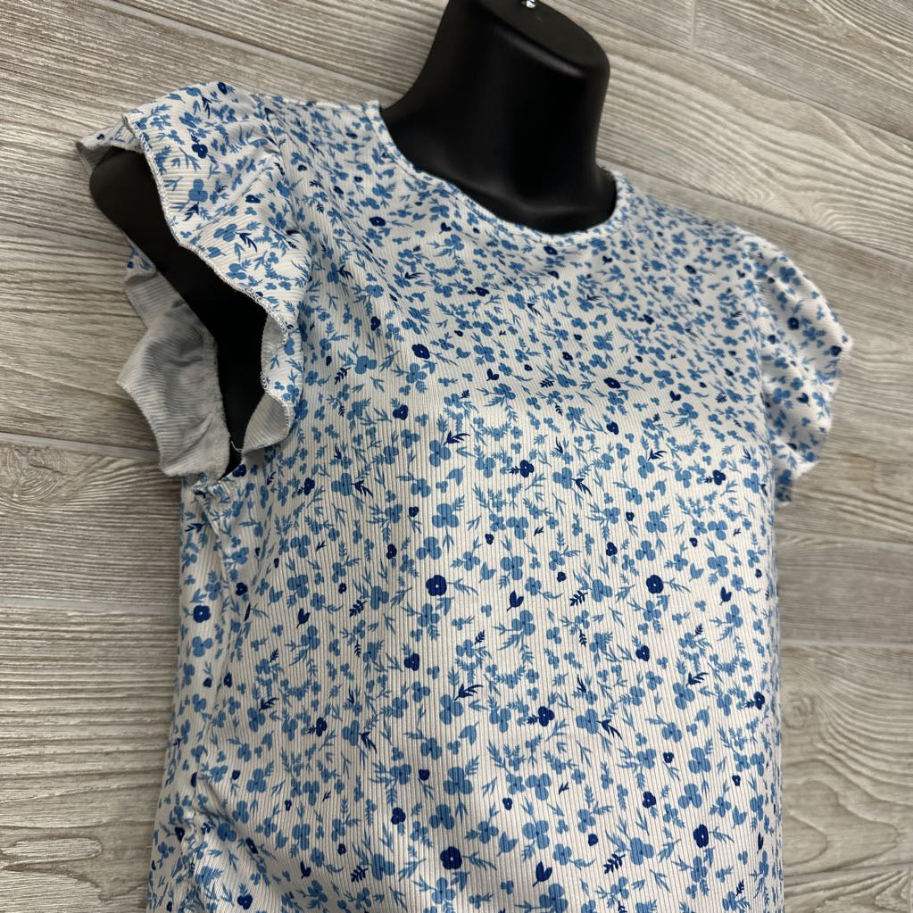 Flutter Sleeve Ribbed Shirt Flowers Large