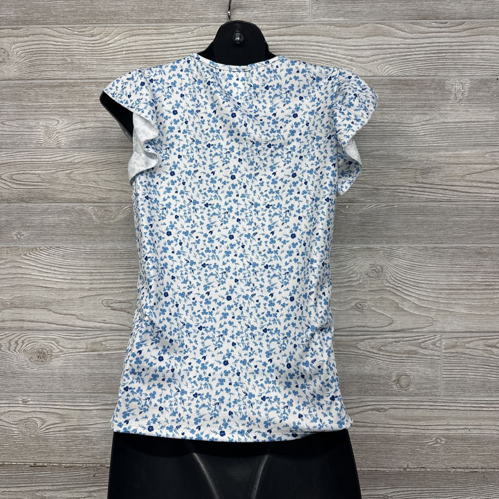 Flutter Sleeve Ribbed Shirt Flowers Large