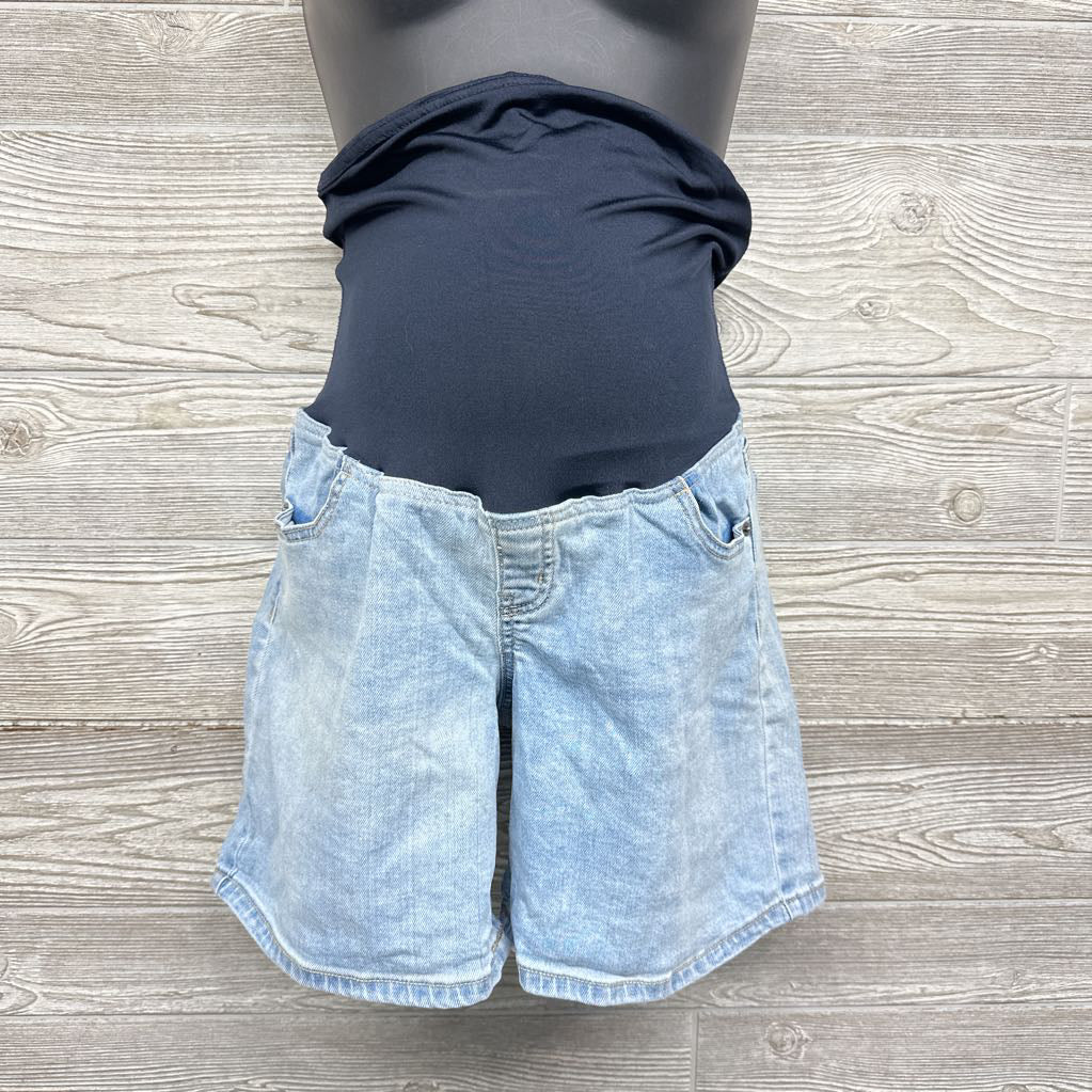 Cross Panel Denim Midi Shorts 8/Medium