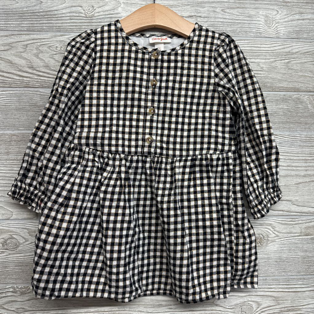 LS Button Up Dress Gingham 3T