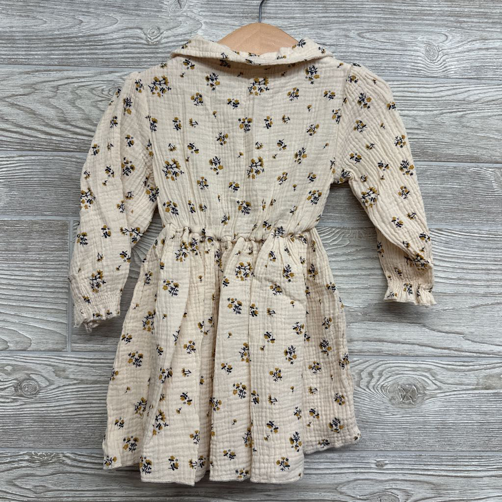 LS Button Up Gauze Dress Flowers 3T