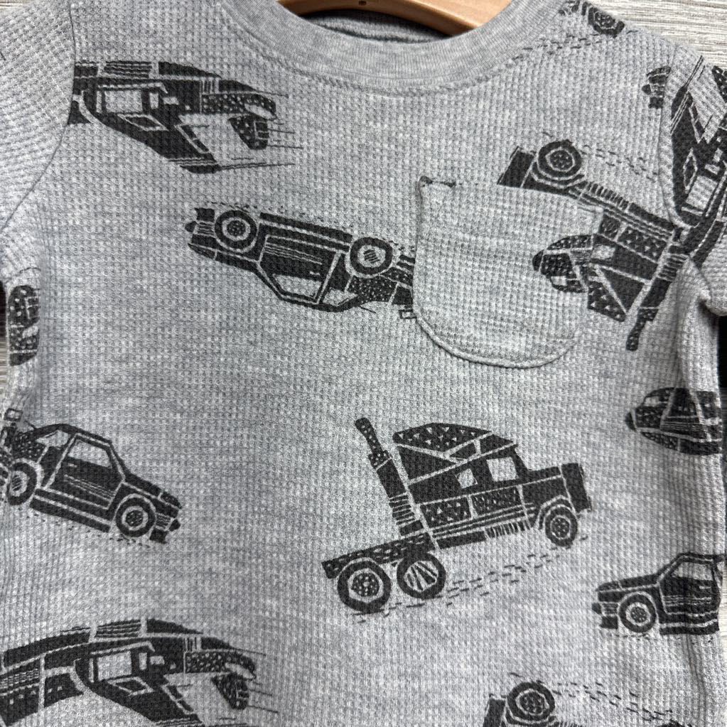 LS Waffle Knit Shirt Cars Chest Pocket 12M