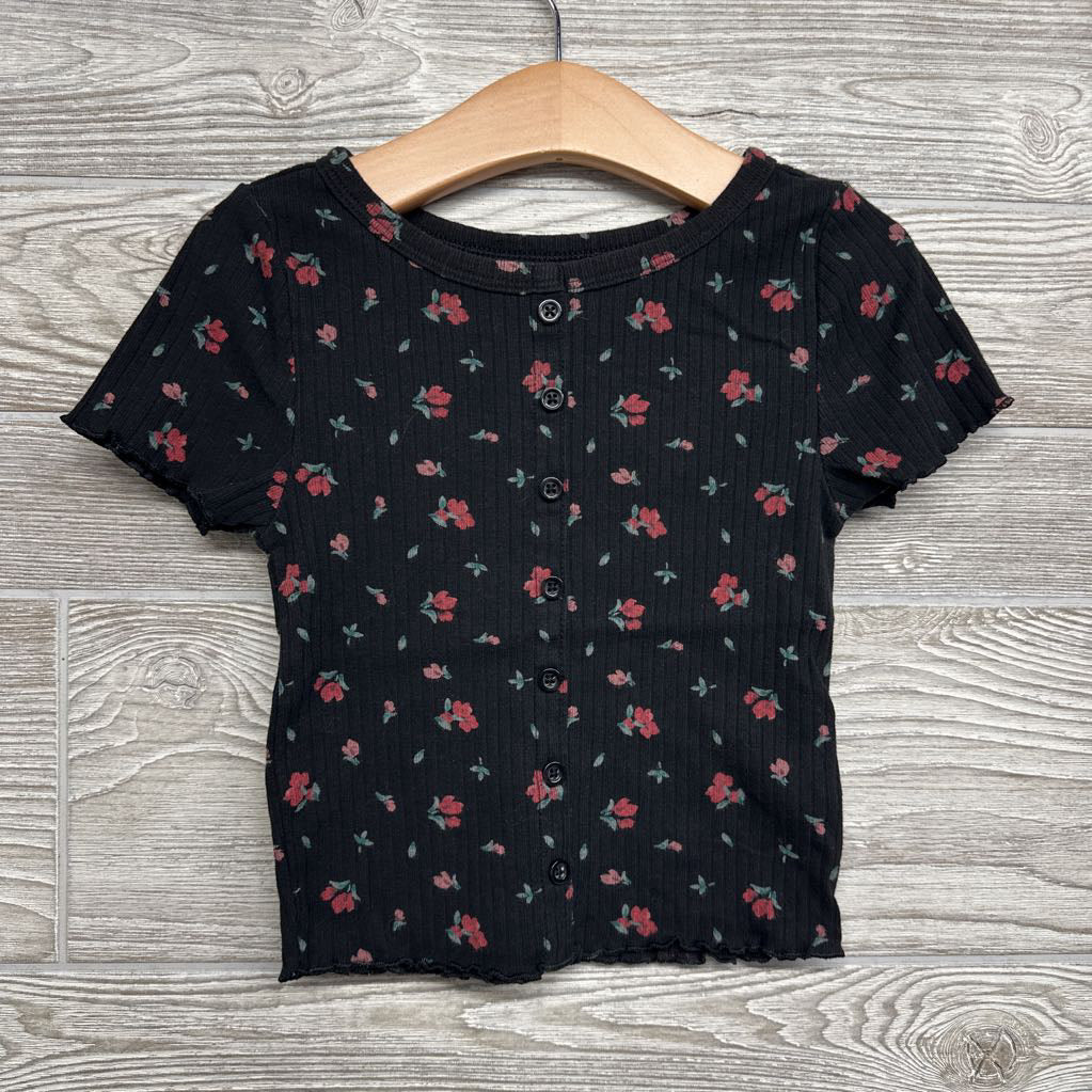 Ribbed Lettuce Trim Shirt Flowers 6-6x