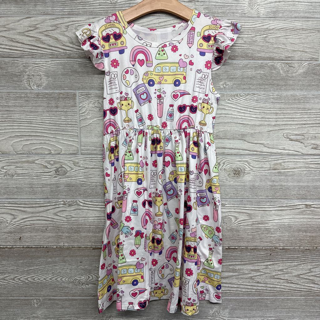 Nw/oT Flutter Sleeve Shirt School Buses Rainbows 7-8