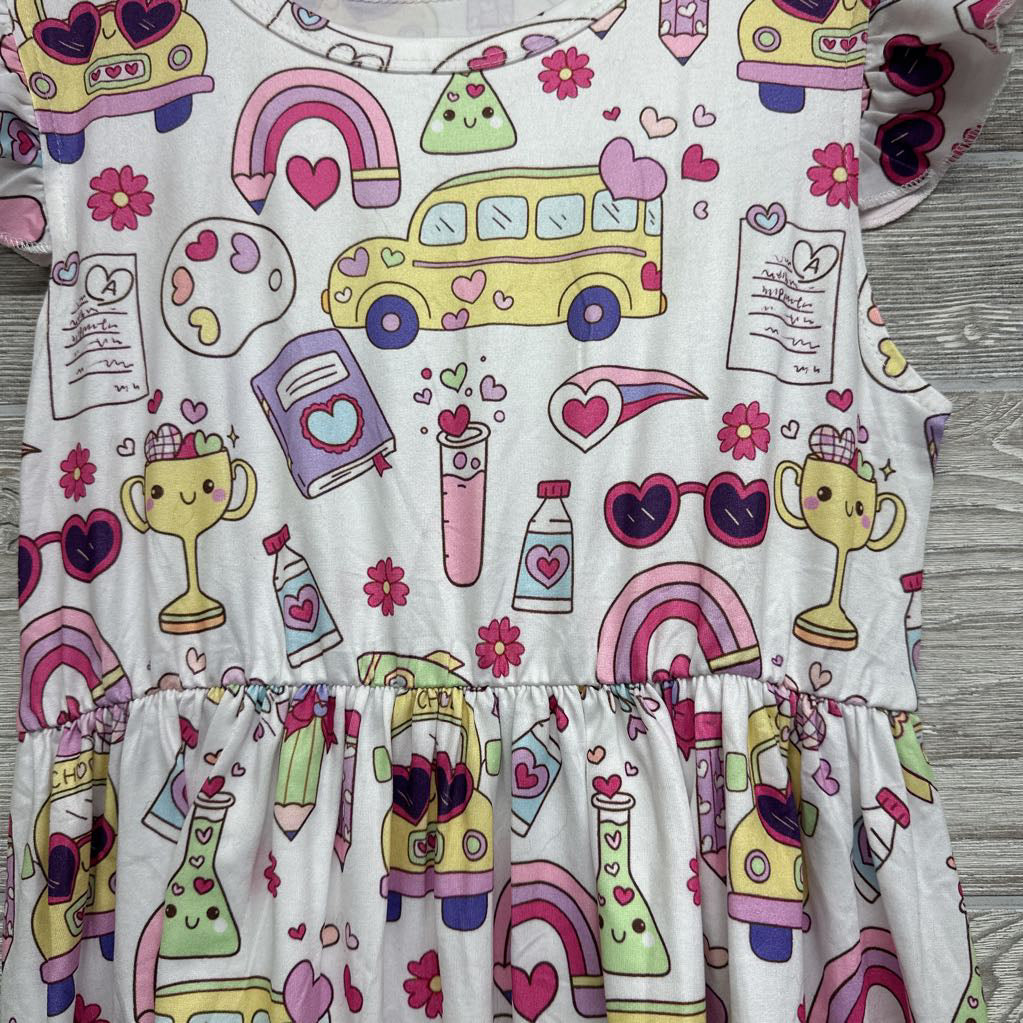 Nw/oT Flutter Sleeve Shirt School Buses Rainbows 7-8