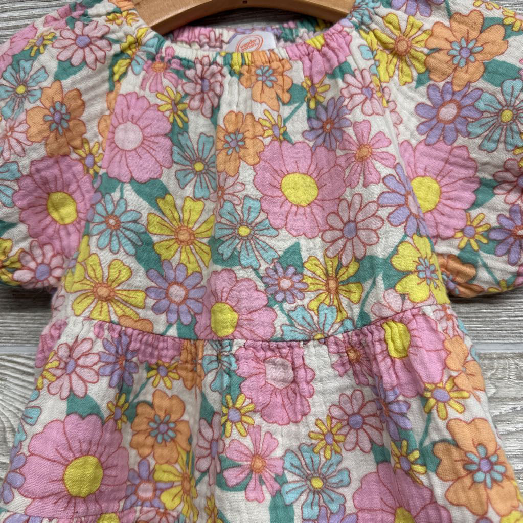 Puff Sleeve Muslin Tiered Dress Flowers 12M