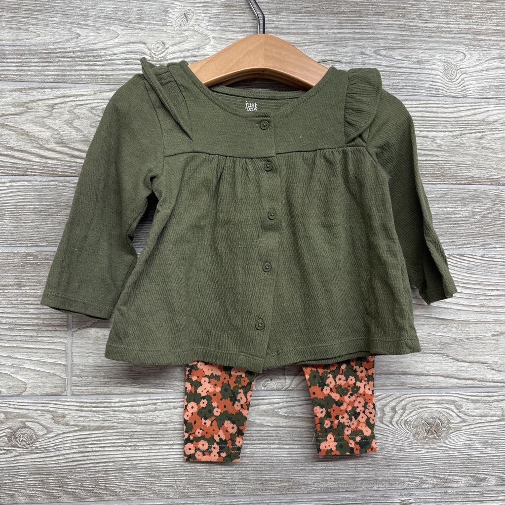 Button Up Shirt Ruffle Shoulder & Leggings Flowers 9M