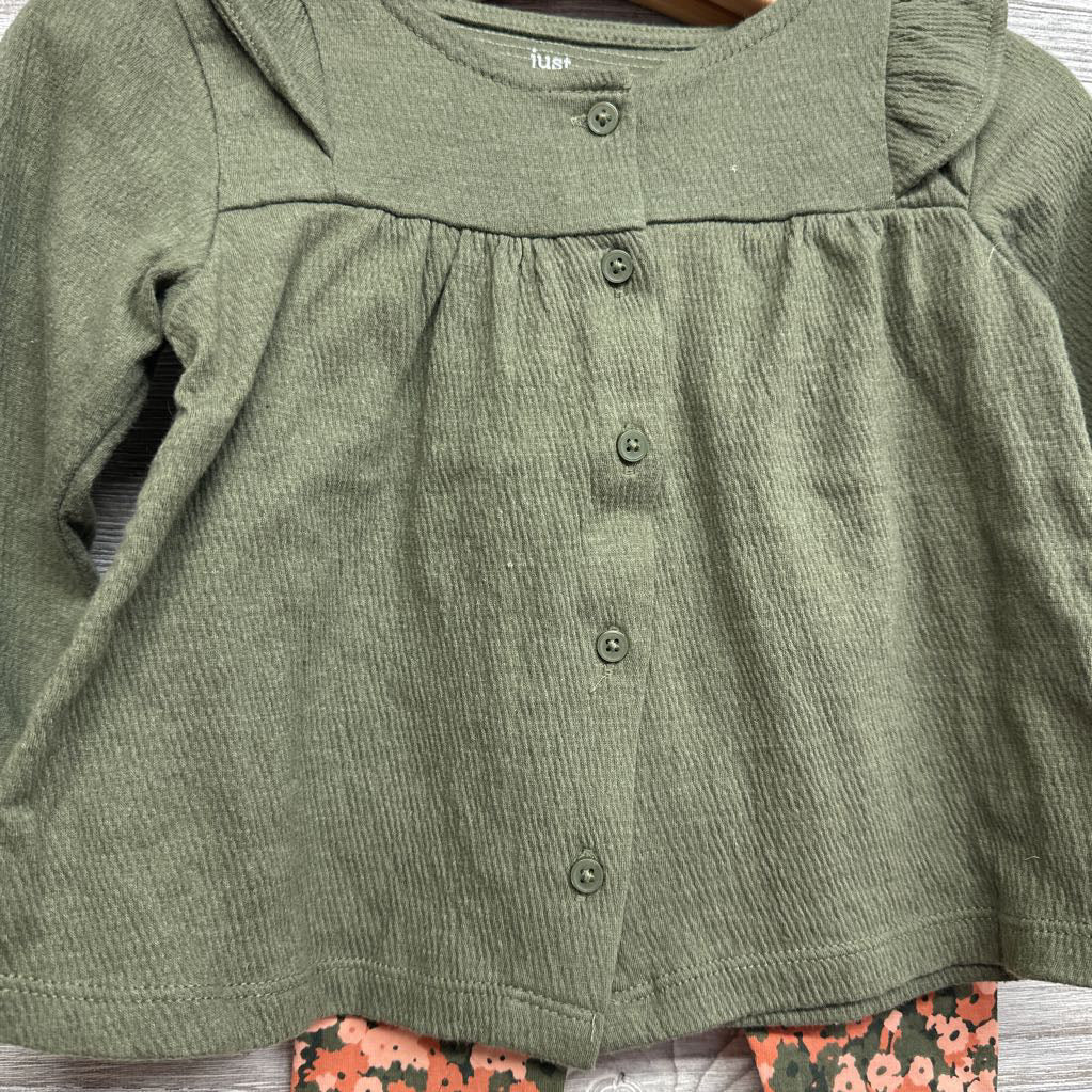 Button Up Shirt Ruffle Shoulder & Leggings Flowers 9M