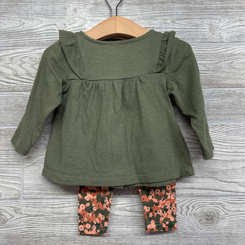 Button Up Shirt Ruffle Shoulder & Leggings Flowers 9M