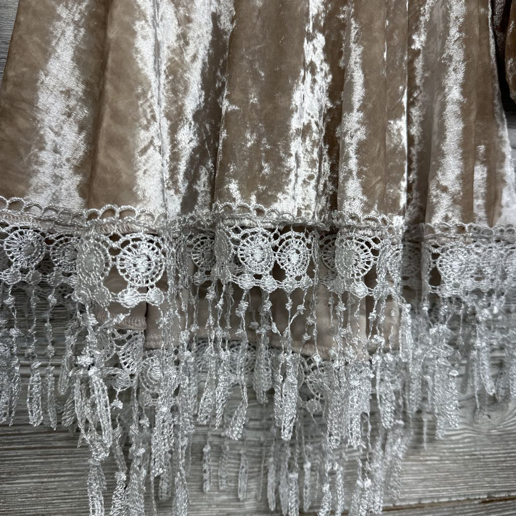 LS Crushed Velvet Dress Lace Trim 3T