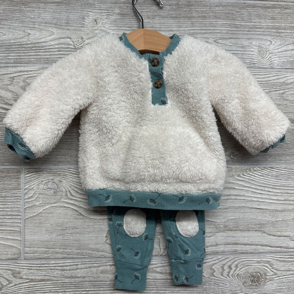 Sherpa Shirt, Ribbed Leggings Flowers & Headwrap 3-6M