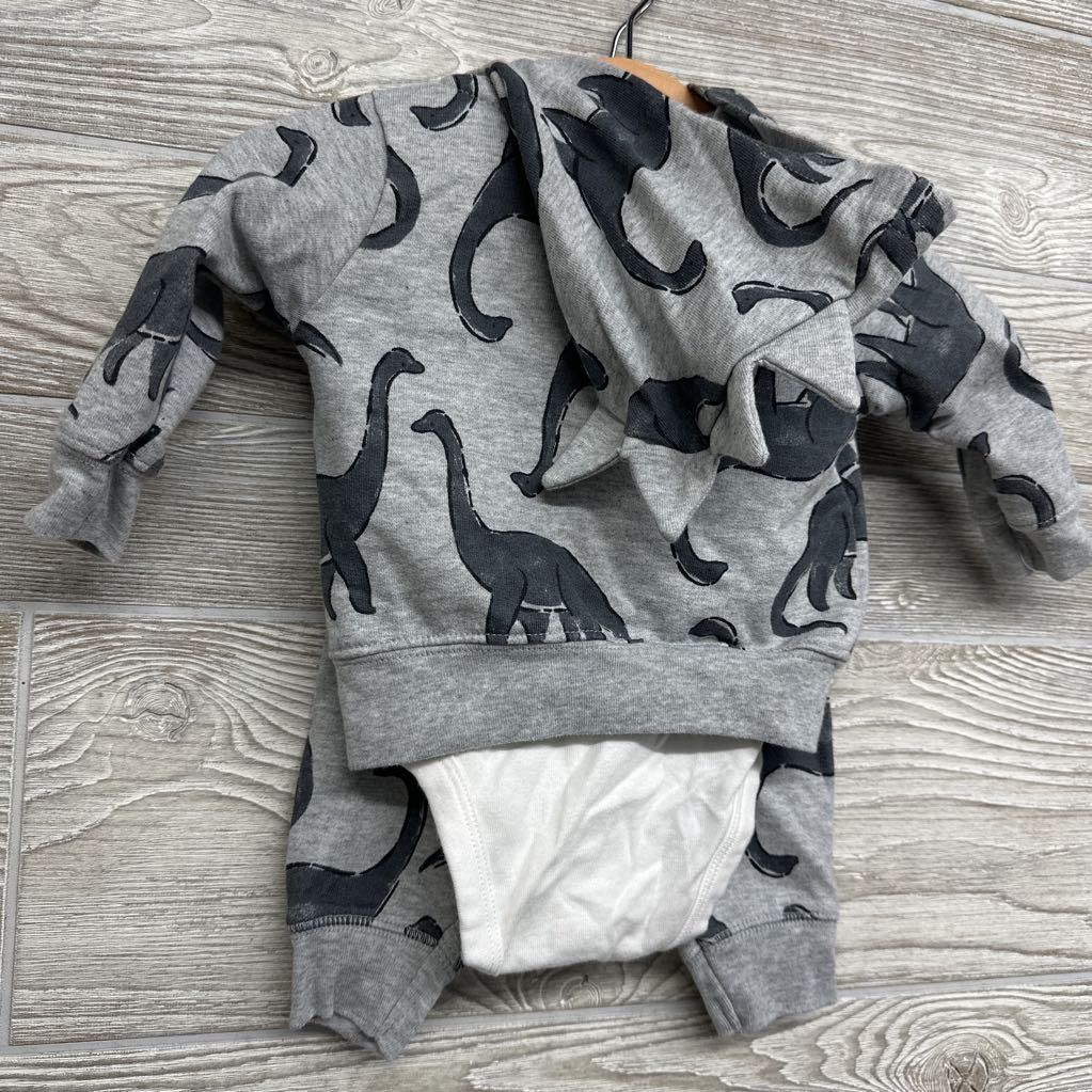 LS Bodysuit Little Stomper, Full Zip Hoodie & French Terry Joggers Dinosaurs 3M