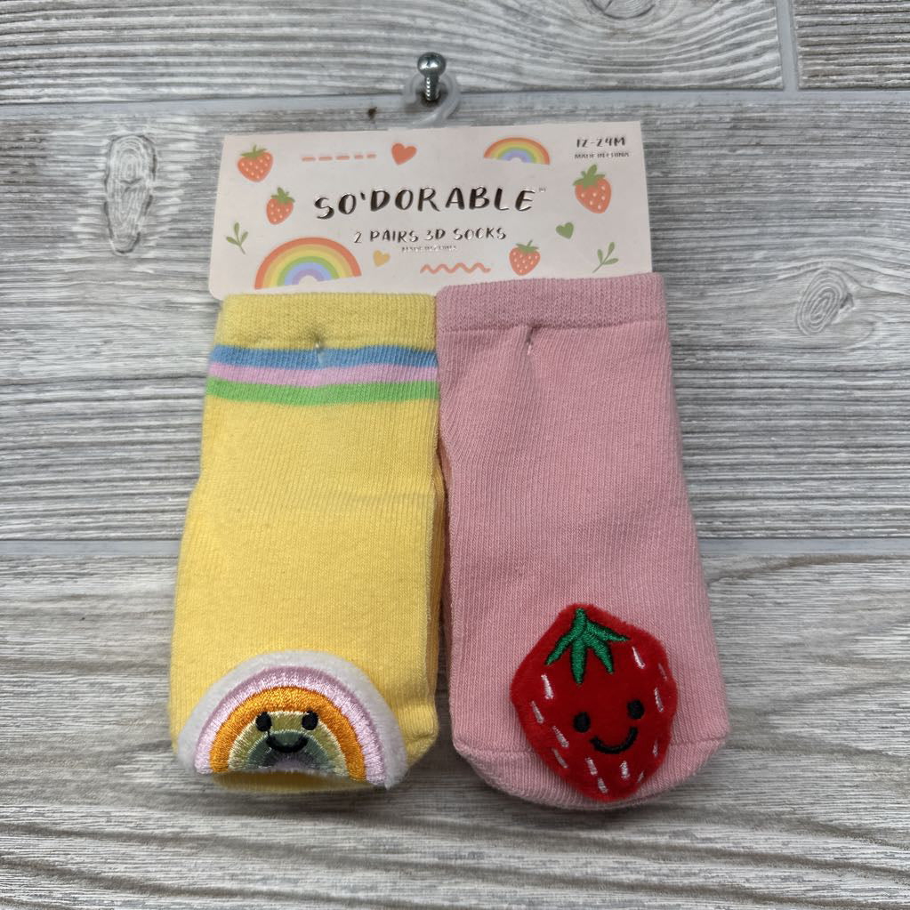 NEW 2 Pair 3d Socks Rainbow & Strawberry