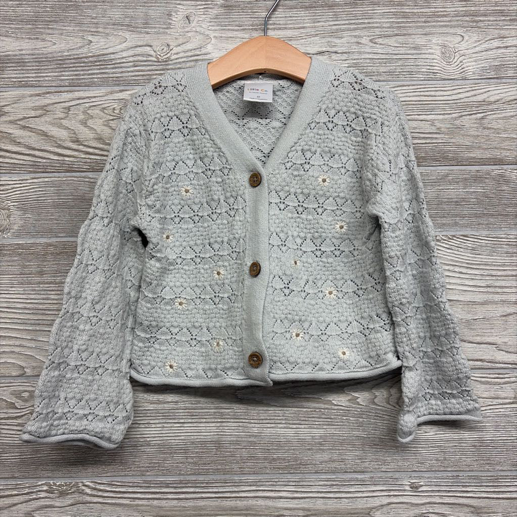 Bell Sleeve Knit Cardigan Embroidered Flowers 5T