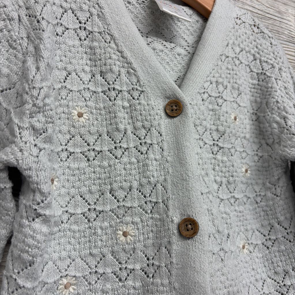 Bell Sleeve Knit Cardigan Embroidered Flowers 5T