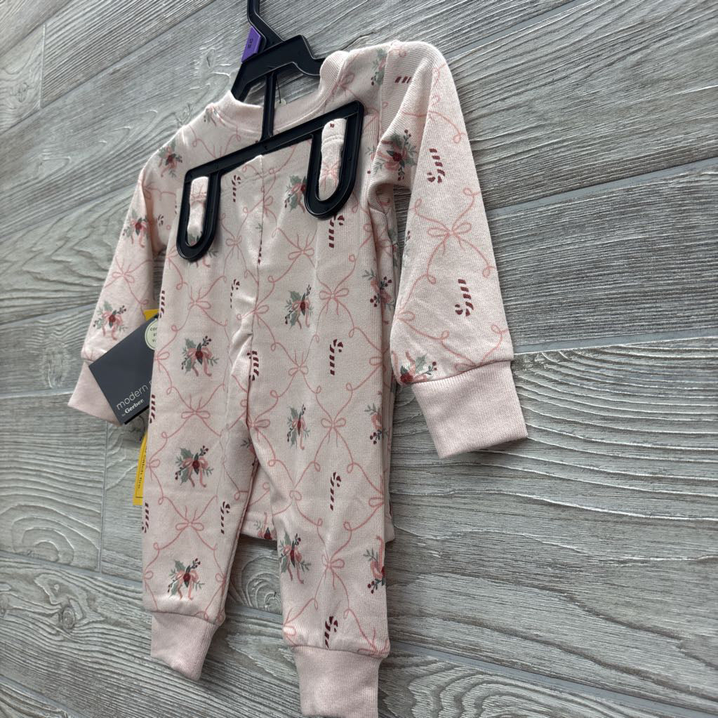 NEW 2 Pc LS PJs Candy Canes Bows 12M