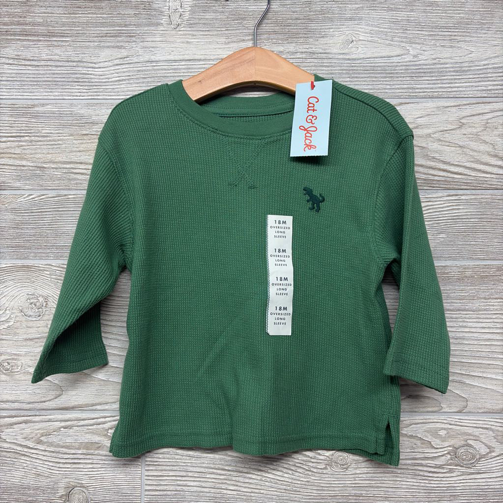 NEW LS Waffle Knit Oversized Shirt Dinosaur 18M