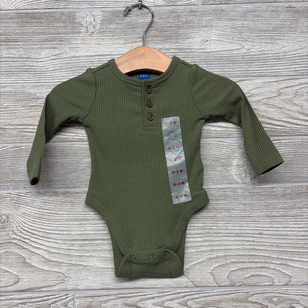NEW LS Ribbed Henley Bodysuit 0-3M