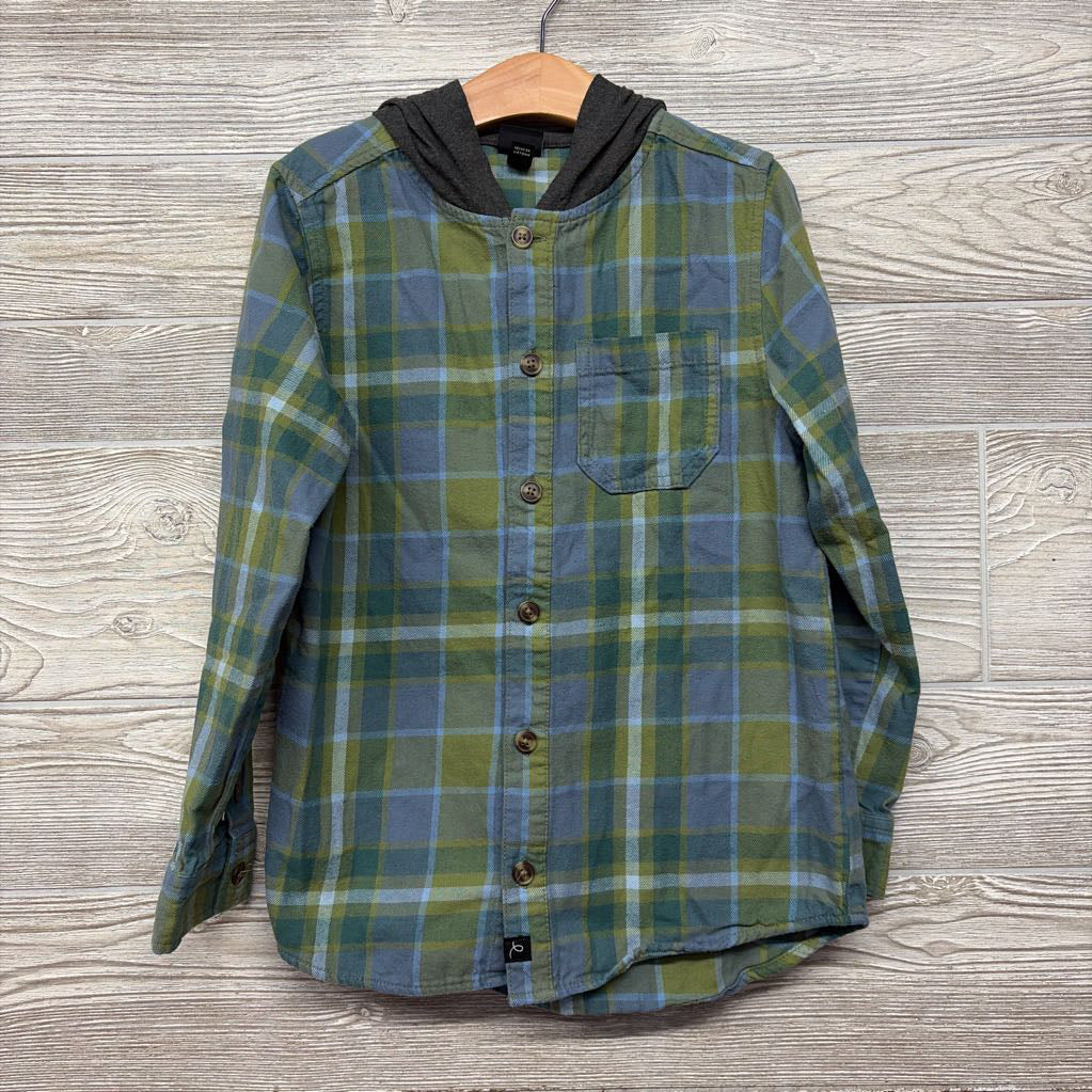 LS Plaid Button Up Flannel Shirt W/ Hood 6-7