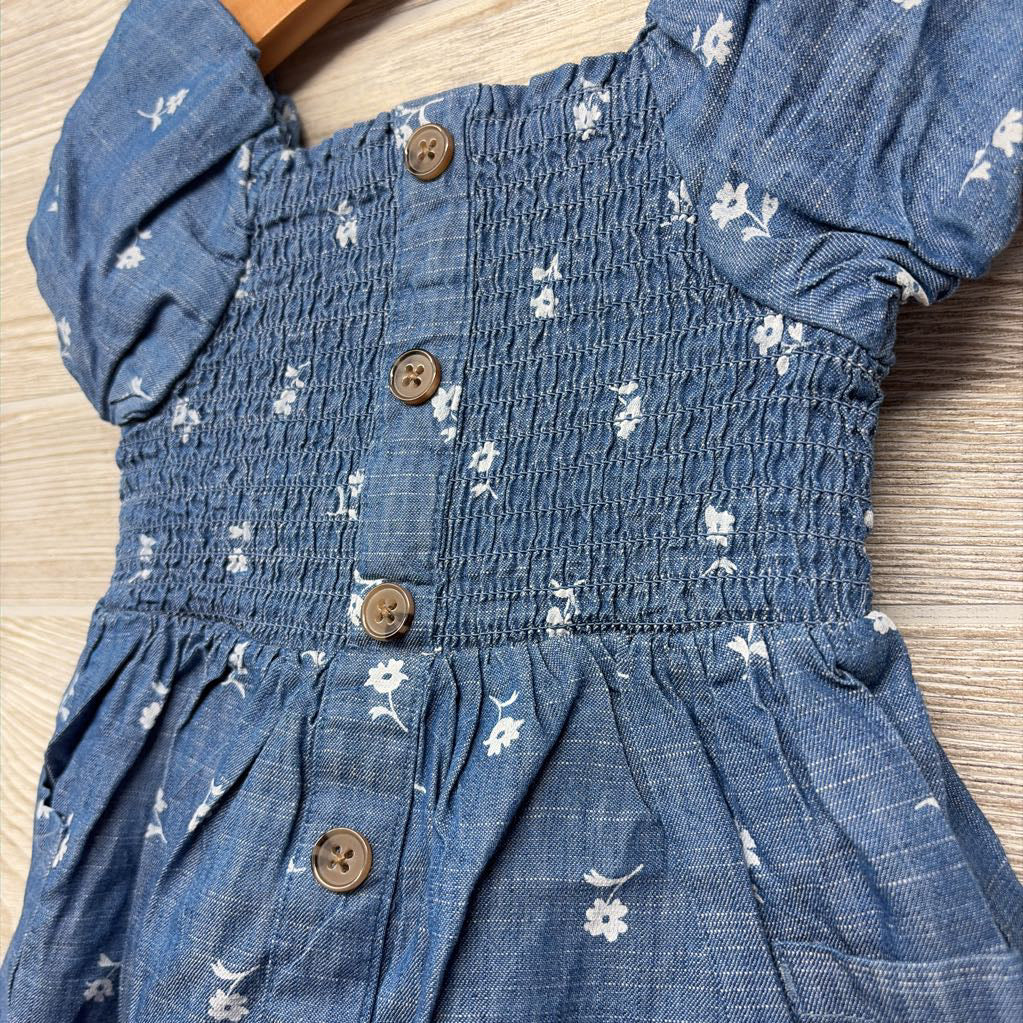 Smocked Chambray Dress Flowers 18M