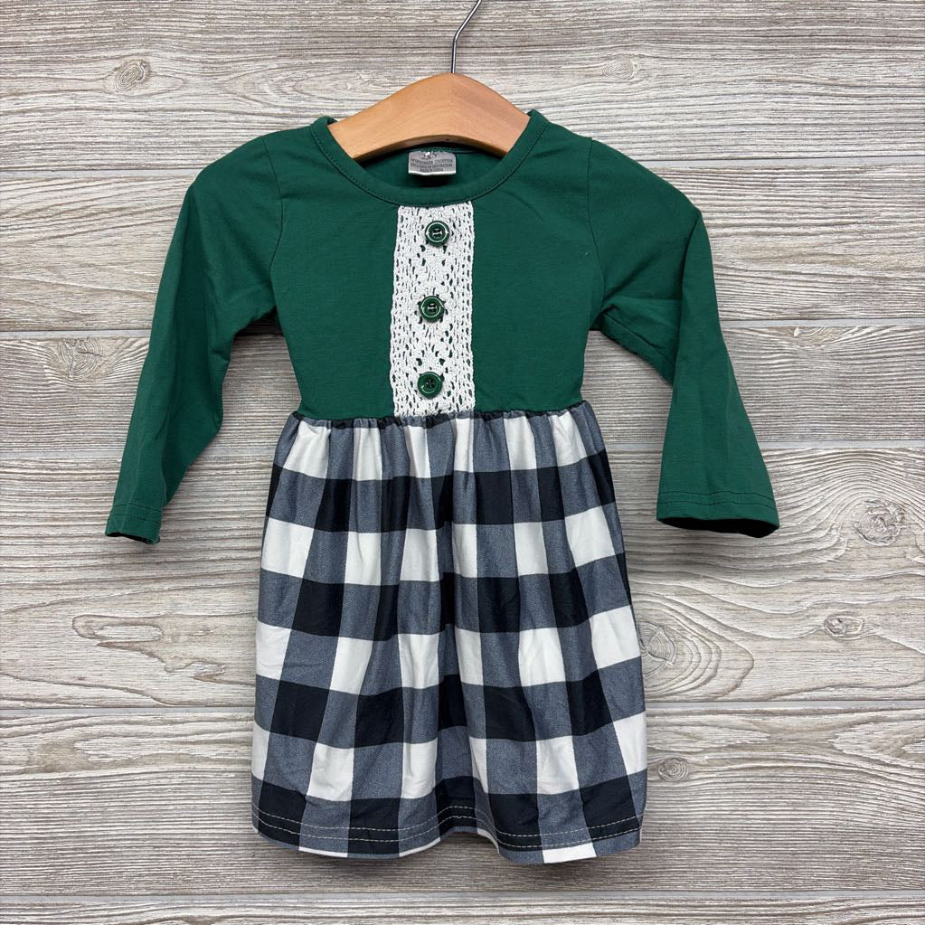 LS Dress Buttons & Plaid Skirt 12-18M