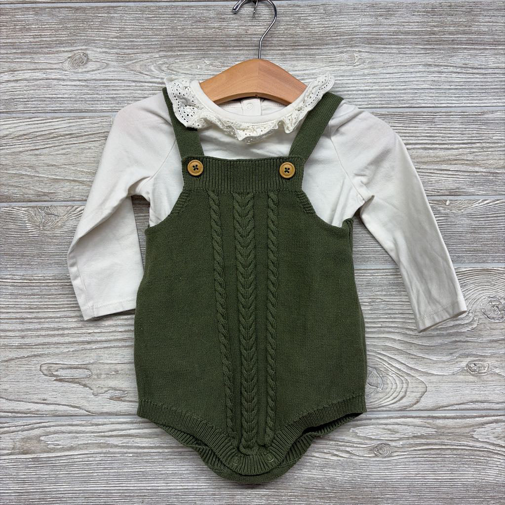 Sweater Bubble Romper & LS Shirt Pointelle Ruffle 12M