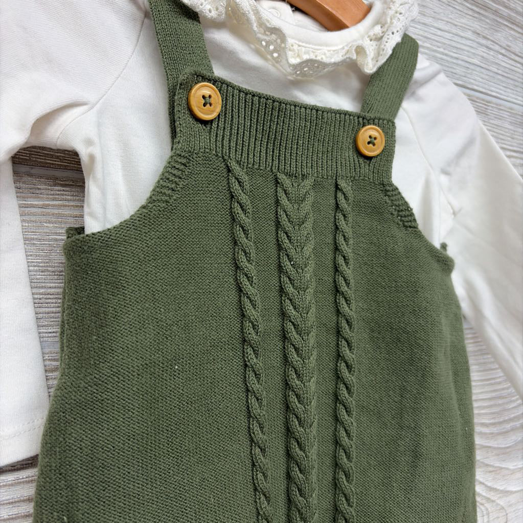 Sweater Bubble Romper & LS Shirt Pointelle Ruffle 12M