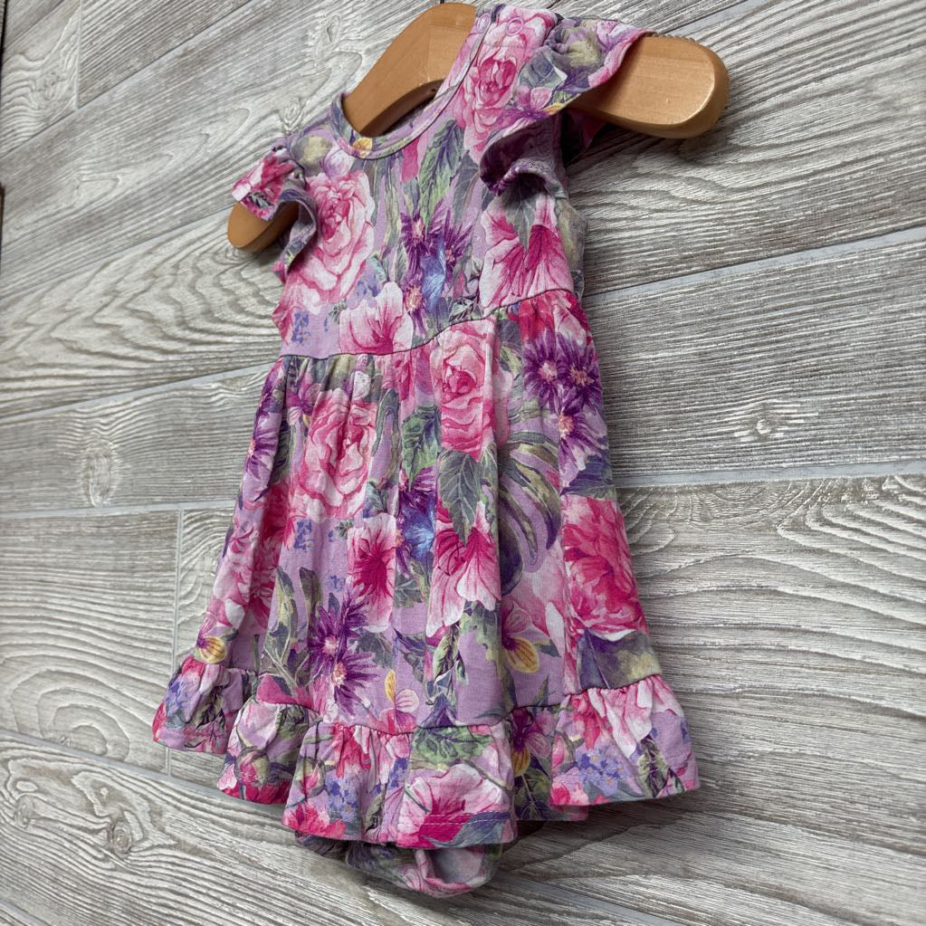 Bamboo Flutter Sleeve Dress Flowers 6-12M