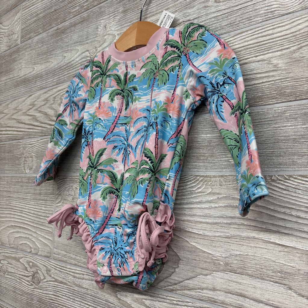 LS Swimsuit Palm Trees Ruffle Butt 6-12M