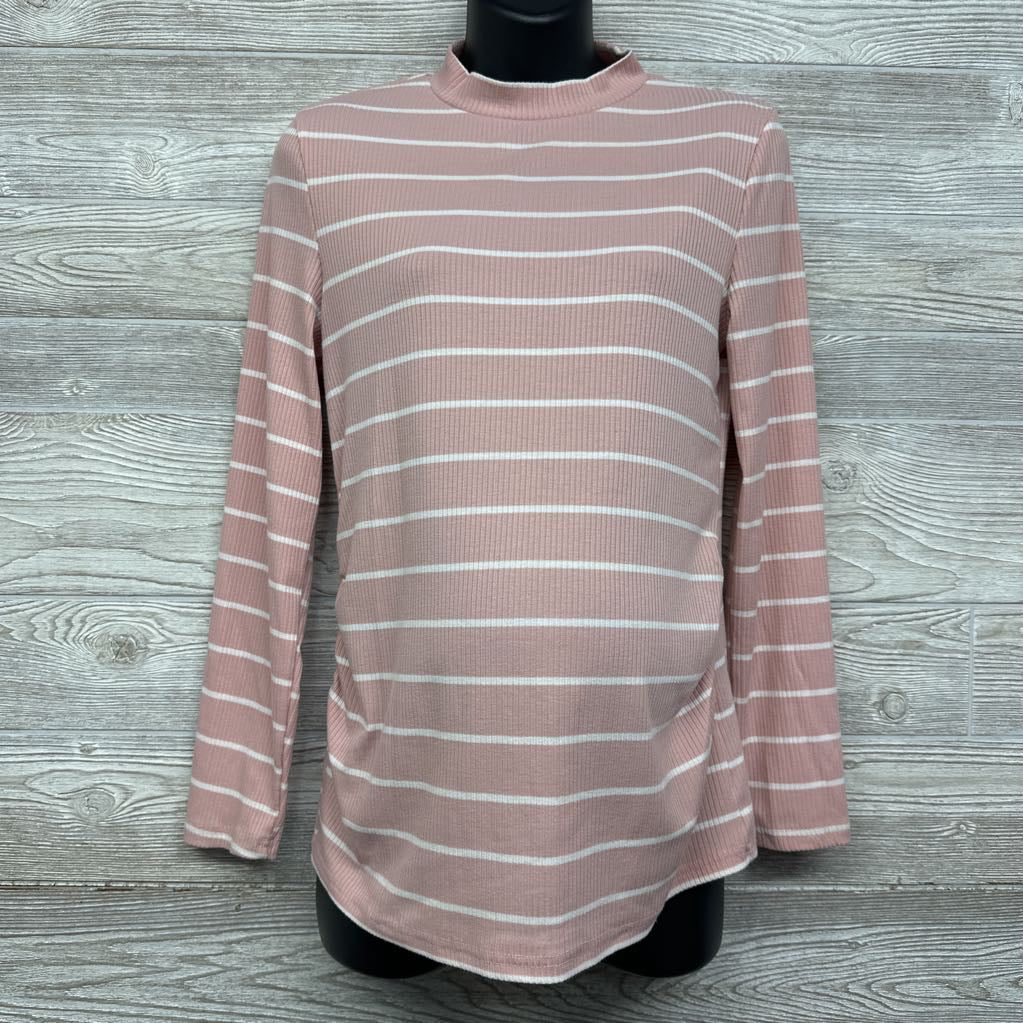 LS Ribbed Ruched Mock Neck Shirt Stripes Large