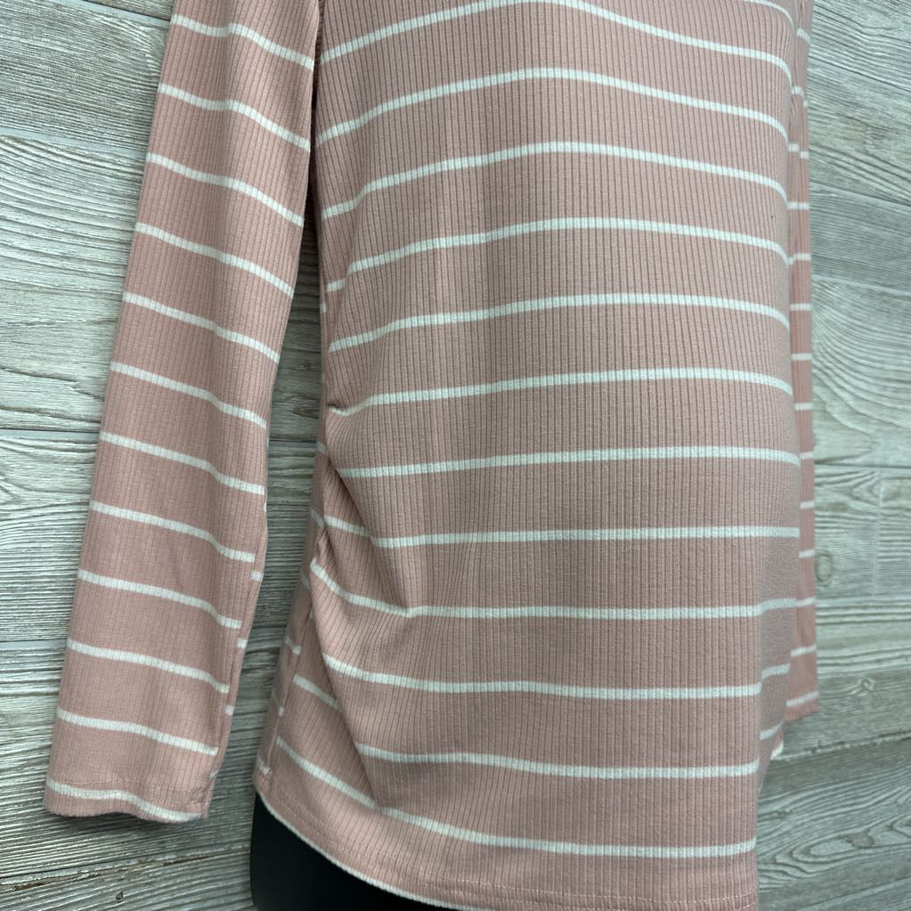 LS Ribbed Ruched Mock Neck Shirt Stripes Large