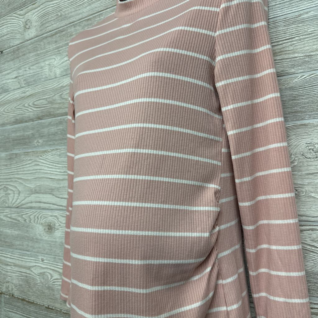 LS Ribbed Ruched Mock Neck Shirt Stripes Large