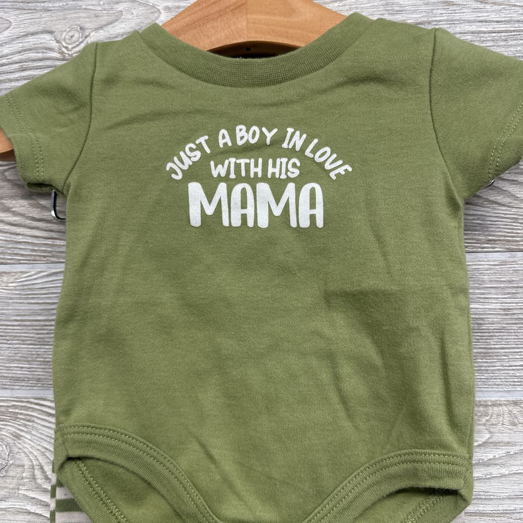 Bodysuit Just A Boy In Love With His Mama & Pants Stripes 6M