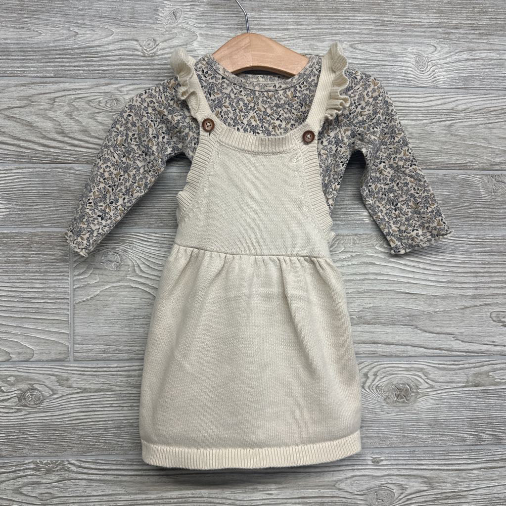 Knit Skirtall & LS Shirt Flowers Lettuce Trim 12M