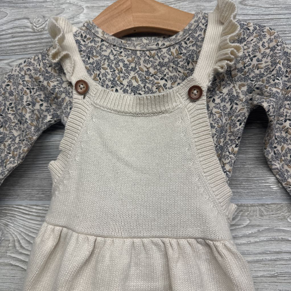 Knit Skirtall & LS Shirt Flowers Lettuce Trim 12M