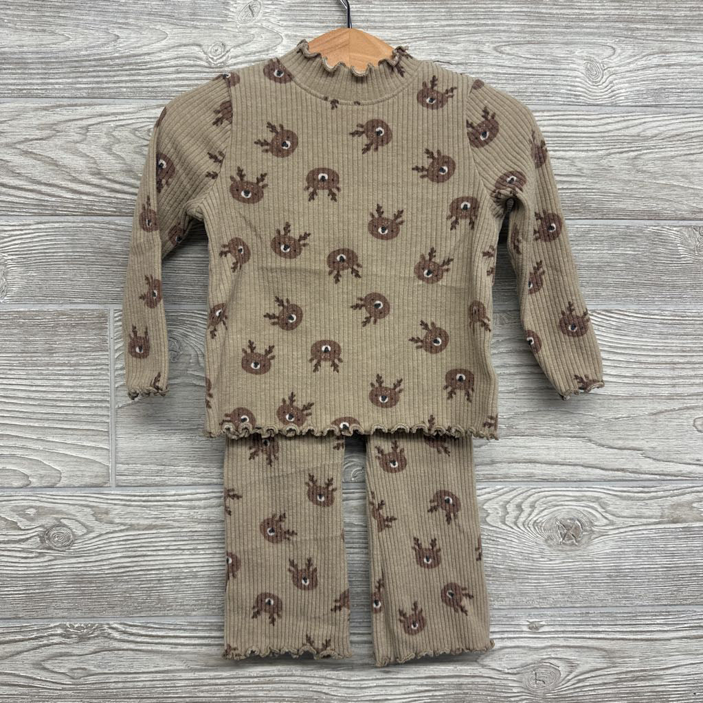 LS Ribbed Mock Neck Shirt & Flare Pants Reindeer 12-18M