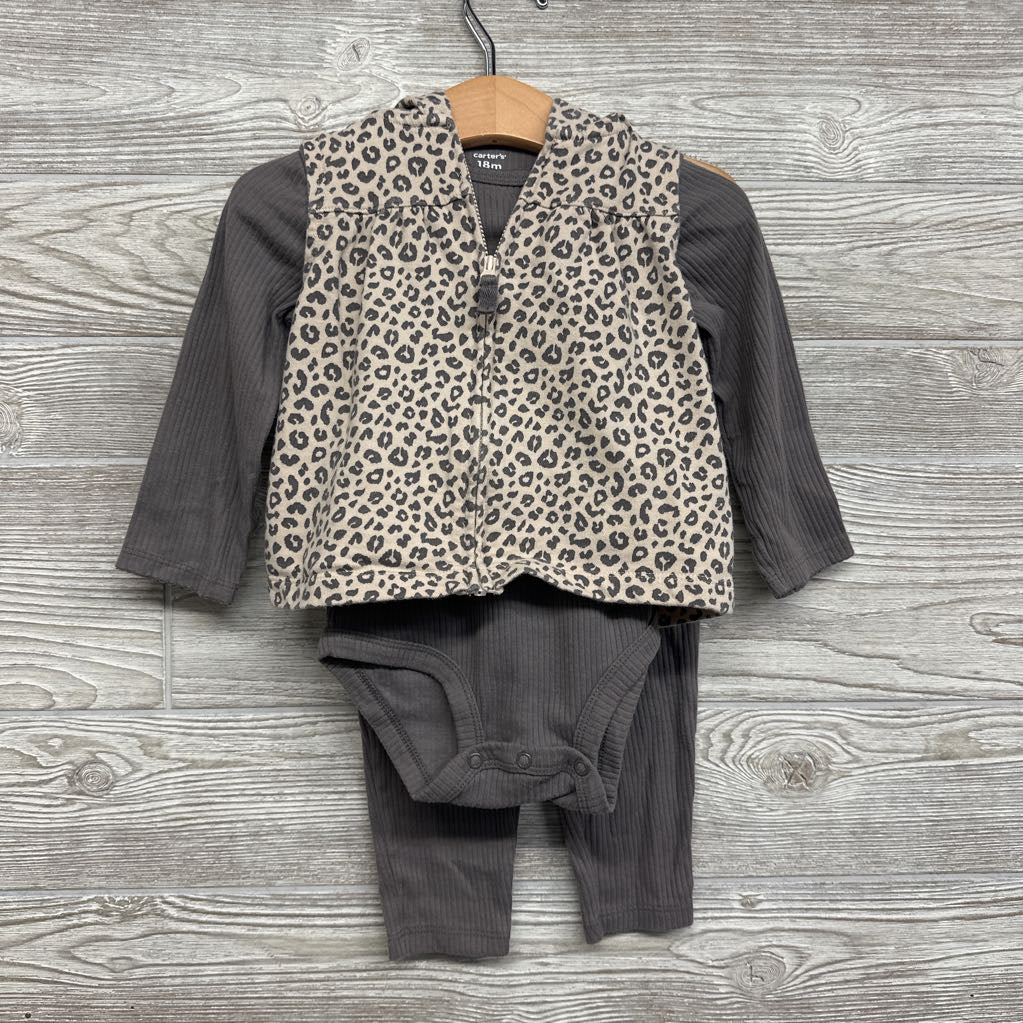 Ribbed Leggings, Bodysuit & Animal Print Vest 18M