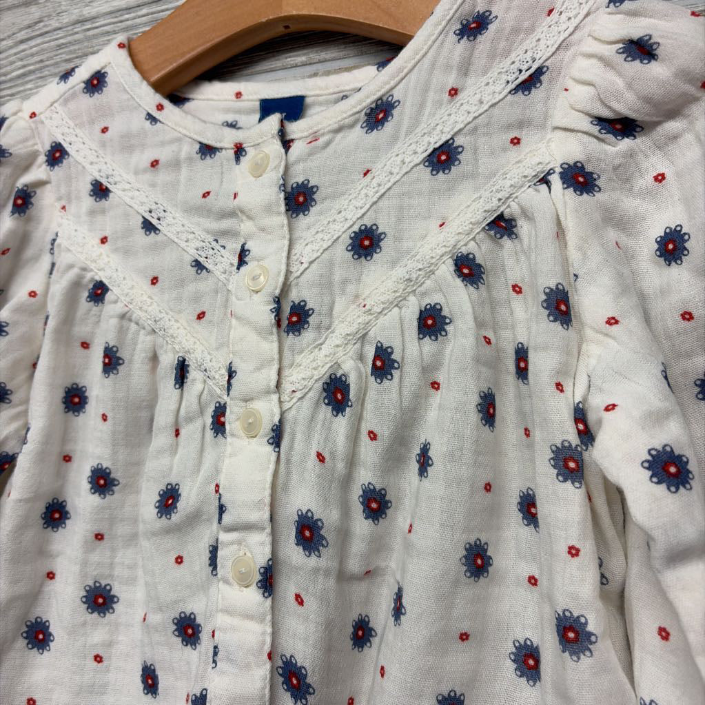 Gauze Button Up LS Shirt Flowers 4t