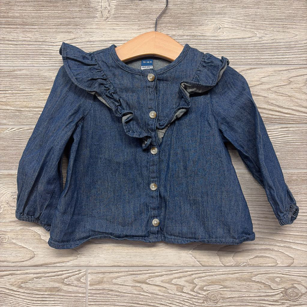 Chambray Button Up Shirt Ruffles 12-18M