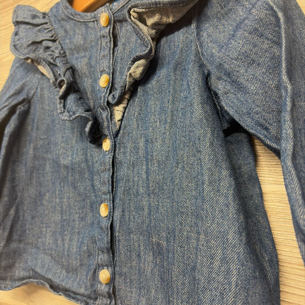 Chambray Button Up Shirt Ruffles 12-18M