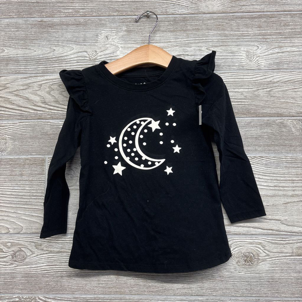 LS Shirt Ruffle Shoulder Moon, Stars 4t
