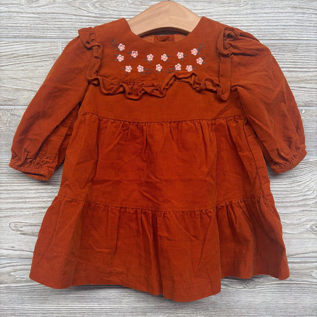 Corduroy Dress Embroidered Flowers & Bloomers 6-9M