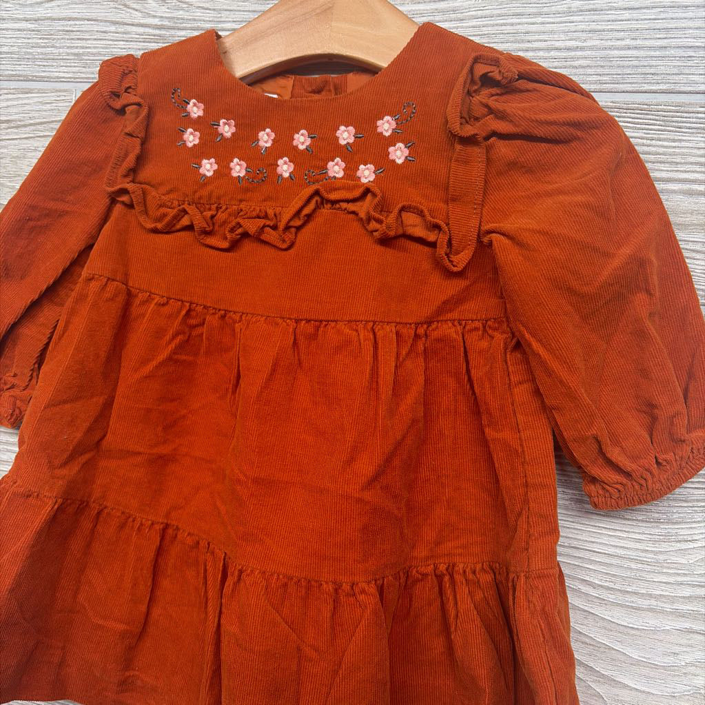 Corduroy Dress Embroidered Flowers & Bloomers 6-9M