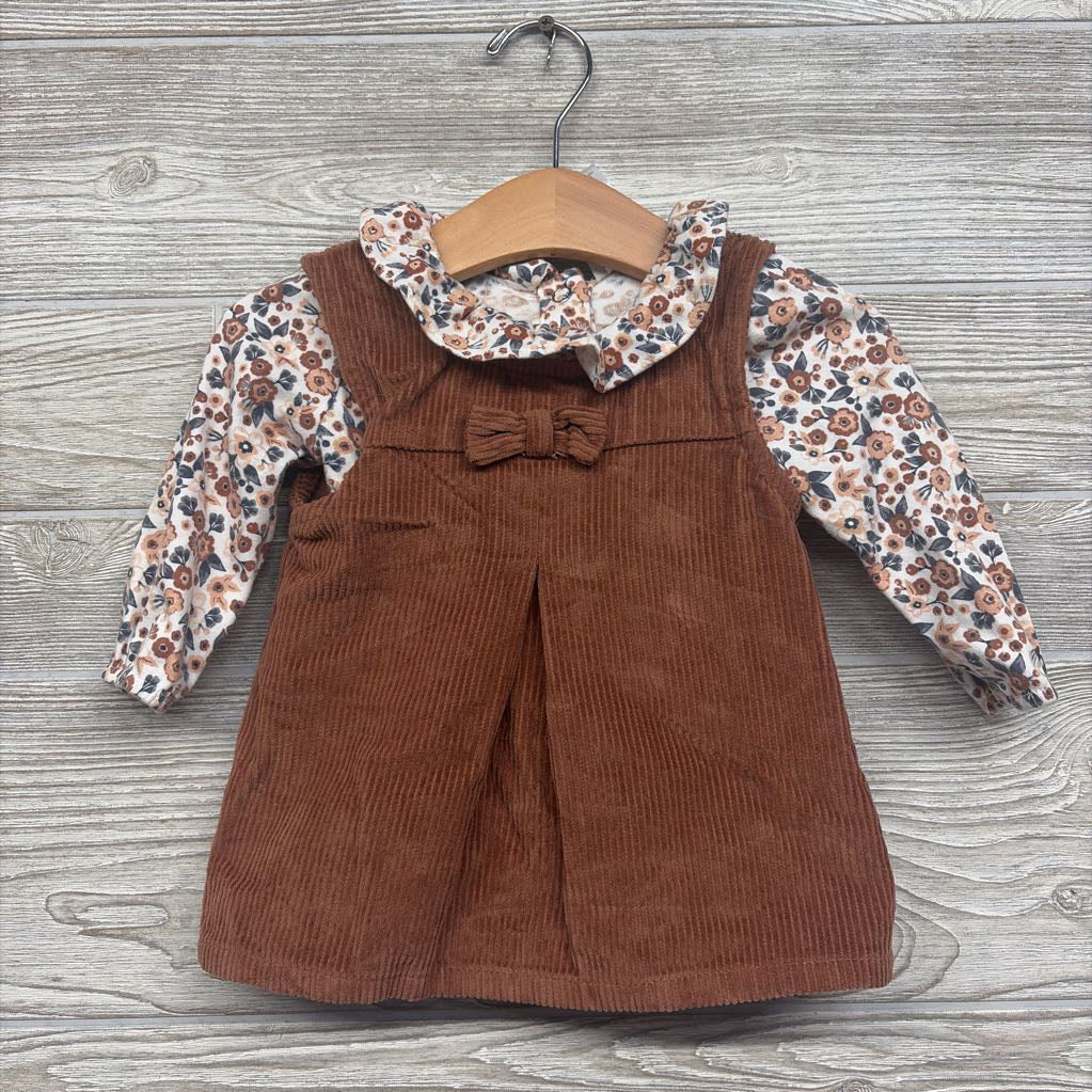 Corduroy Jumper & LS Bodysuit Flowers 6-9M