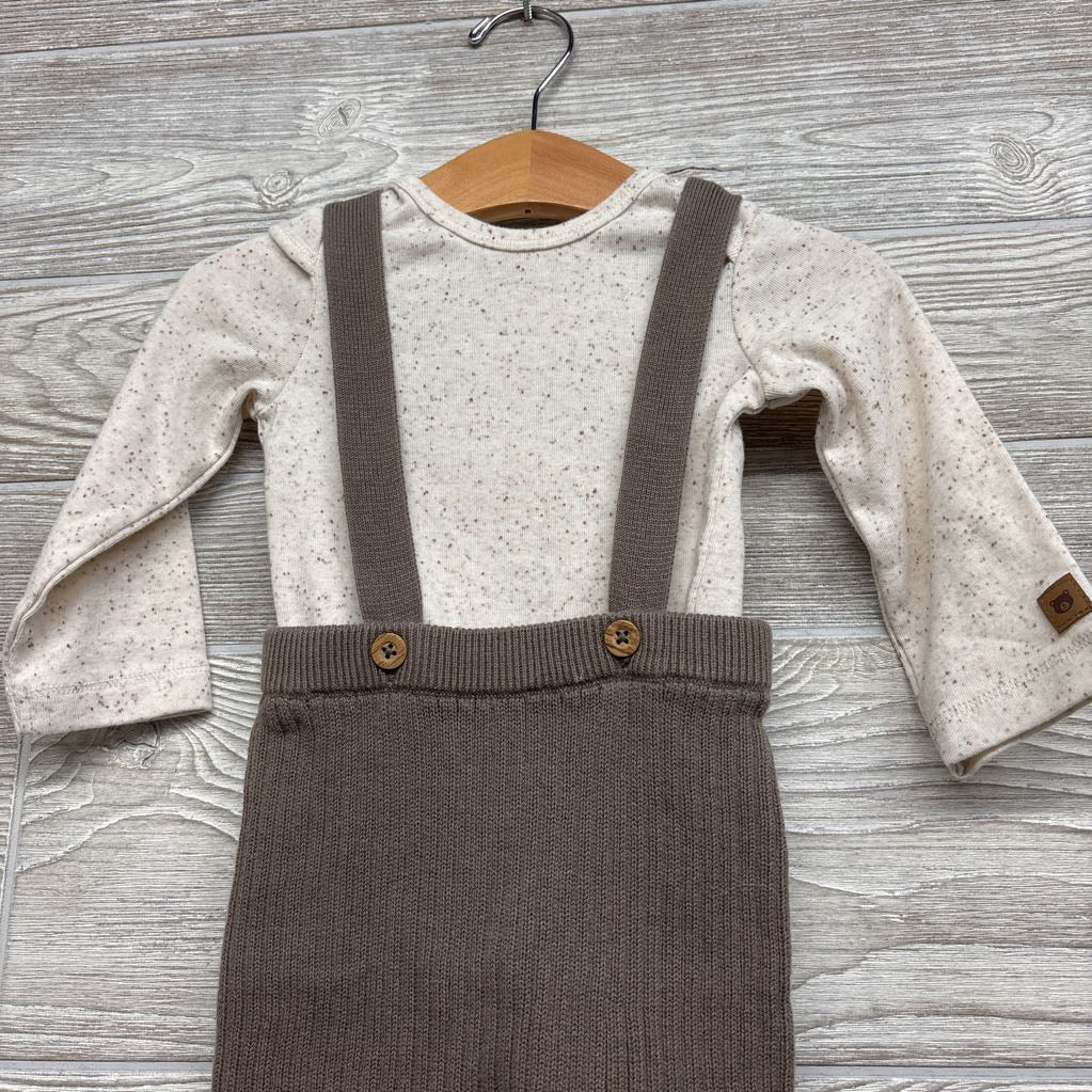 LS Speckle Bodysuit & Knit Suspender Pants 12M