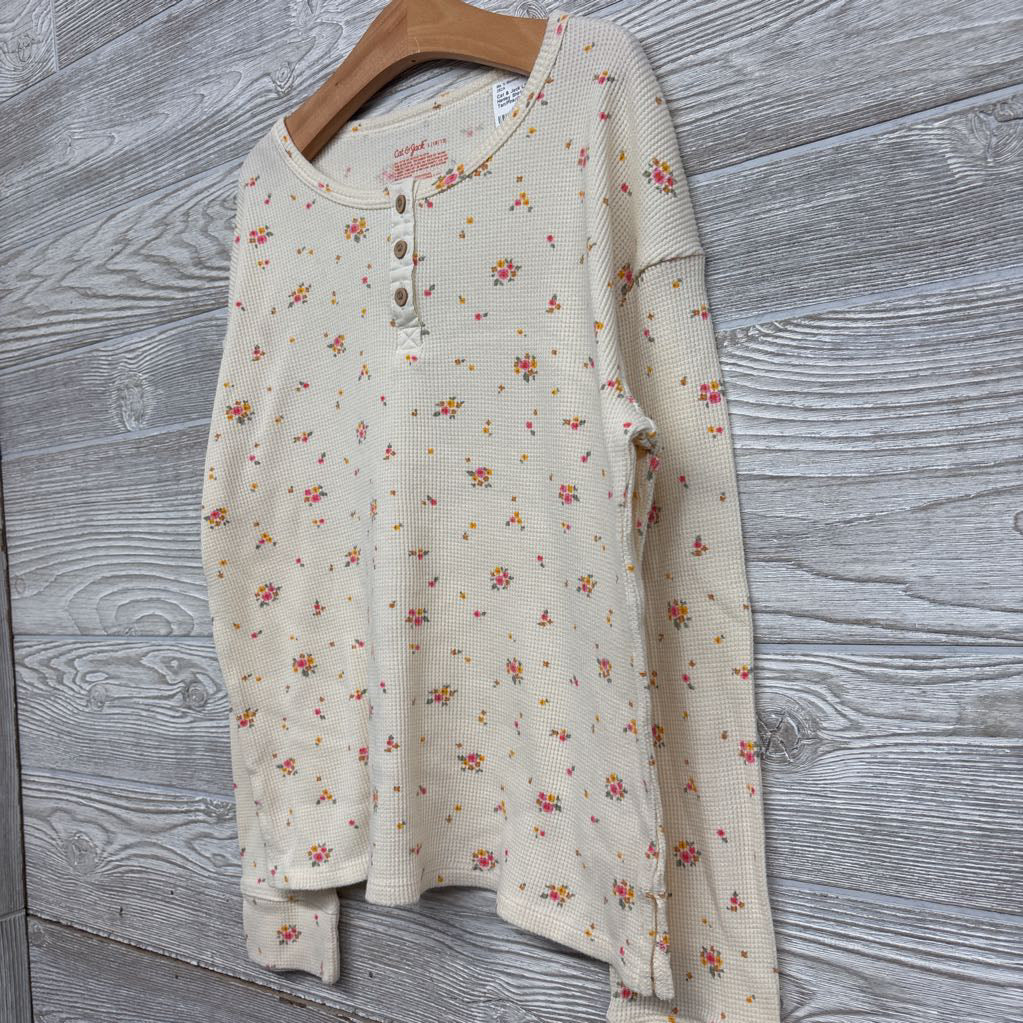 LS Waffle Knit Henley Shirt Flowers 10-12