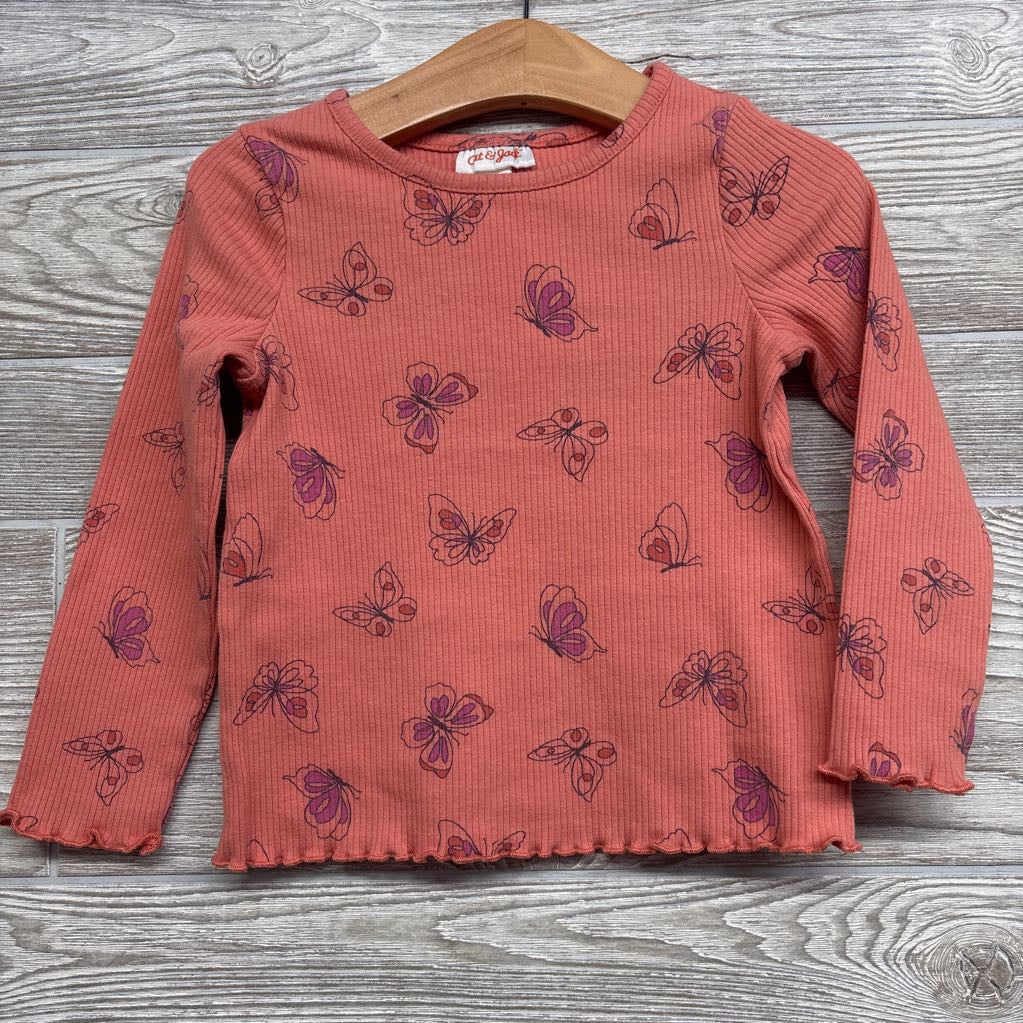 LS Ribbed Shirt Butterflies Lettuce Trim 3T
